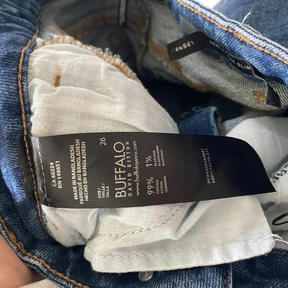 BUFFALO David Bitton Semi High Rise Slim Straight Dark Wash Distressed Hem Jeans - Picture 13 of 13